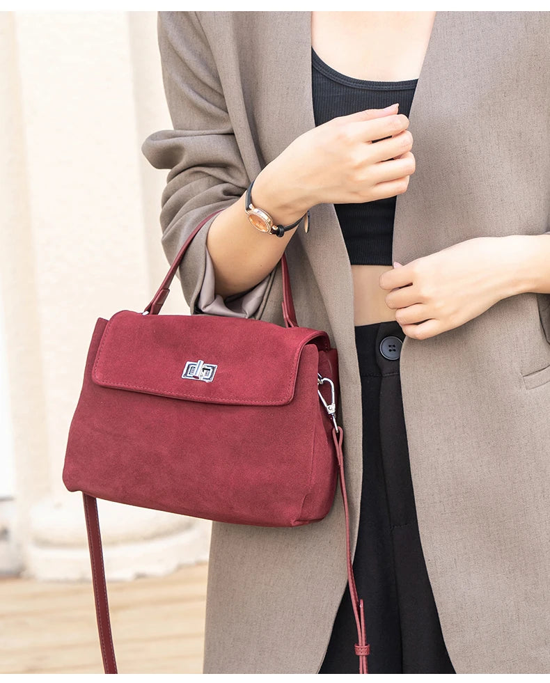 2026 NEW Autumn winter women's Natural Suede leather Crossbody Bag luxury designer Genuine Leather commuting messenger bag