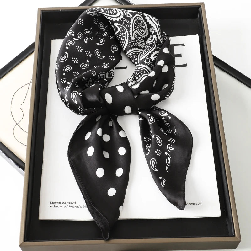 Luxury Women Silk Square Scarf Shawl Fashion Xiaoxiangfeng Print Design Satin Hijab Wraps Neckerchief Female Hair Bands 70*70CM