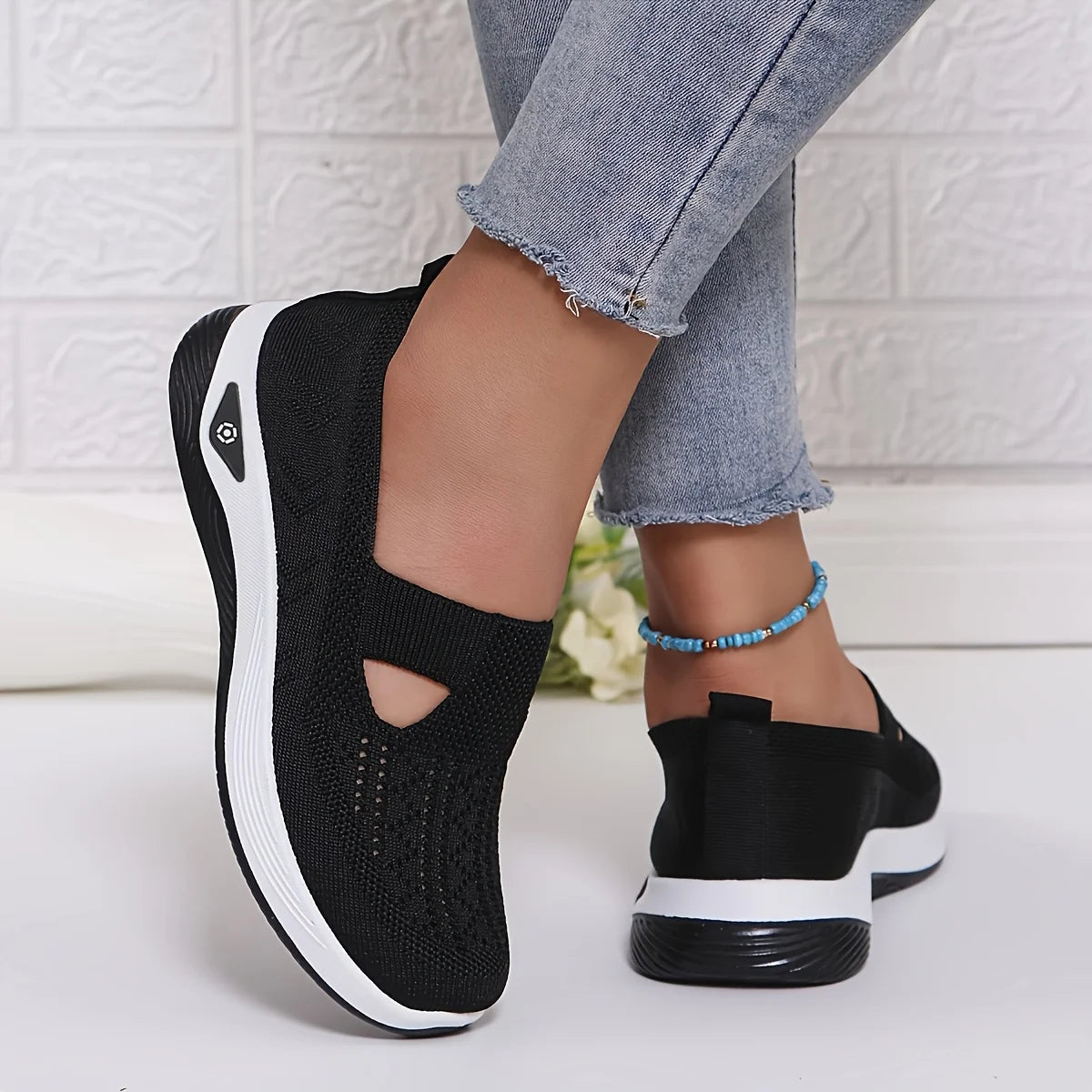 Womens Spring Summer Knit Slip On Sneakers Breathable Mesh Casual Shoes with Arch Support Machine Washable Multi Colors