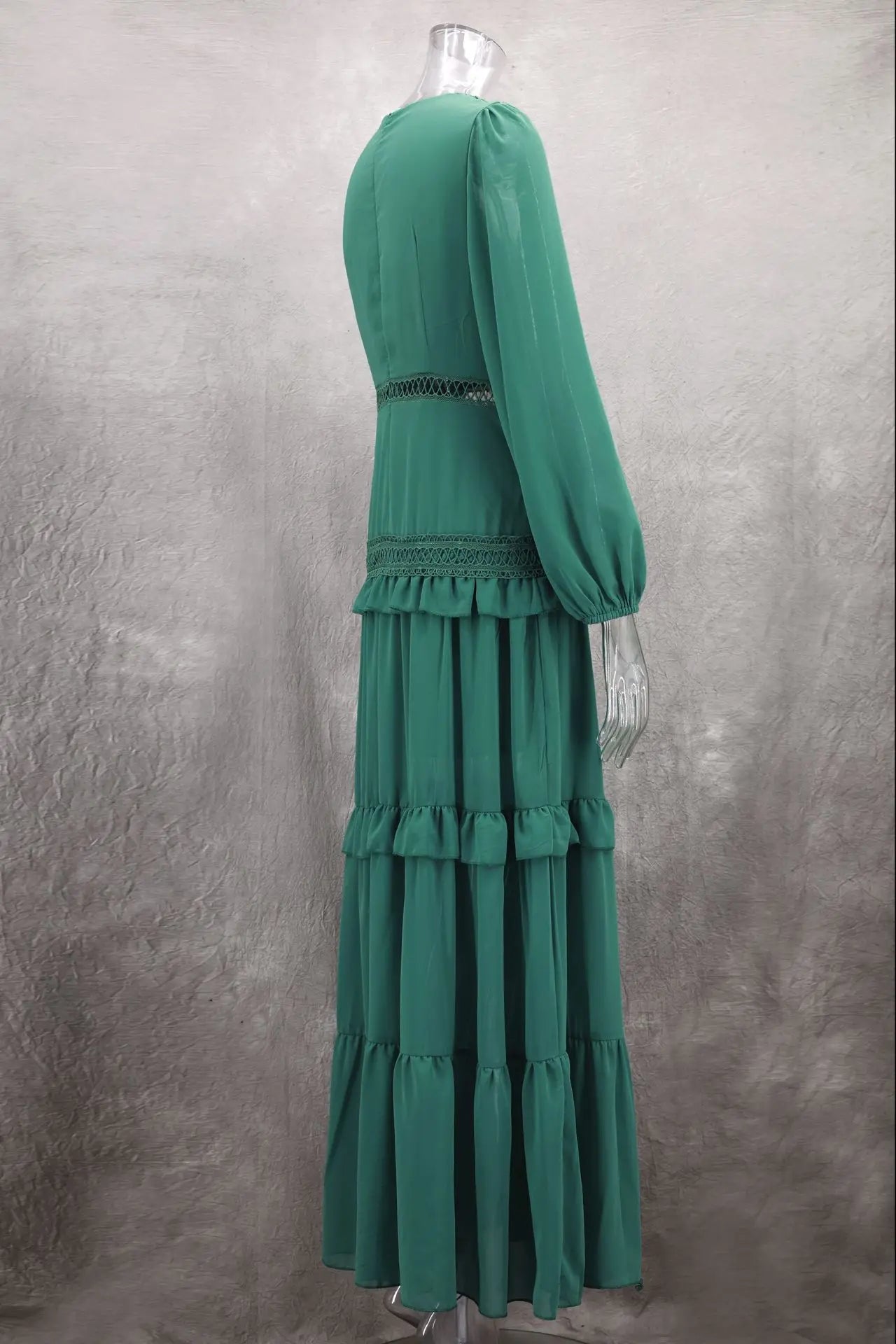 Elegant Womens Maxi Dress Ruffles Long Sleeve Hollow Out Evening Dresses Party Chic Robe Green Blue Purple New In Holiday Summer