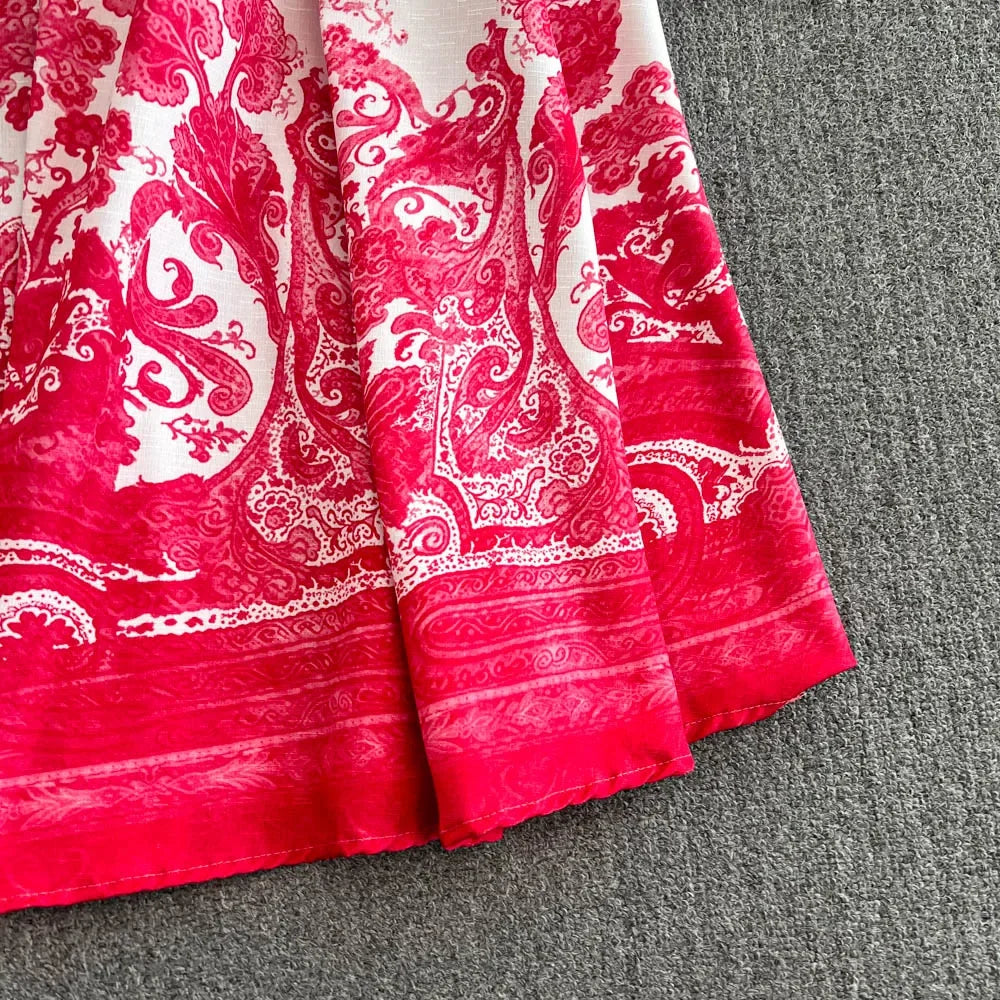 Spring Autumn Retro Palace Style Dress New French Printed Lantern Sleeve Stand Collar A-line Long Dress Femade C110