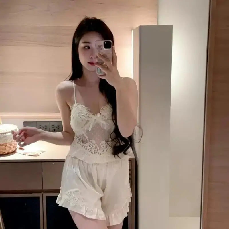 Palace Vintage Embroider Lace Floral Pajamas Set Sexy Sleepwear Satin Cami Top Shorts Pants Pijama Mujer Summer New Lingerie