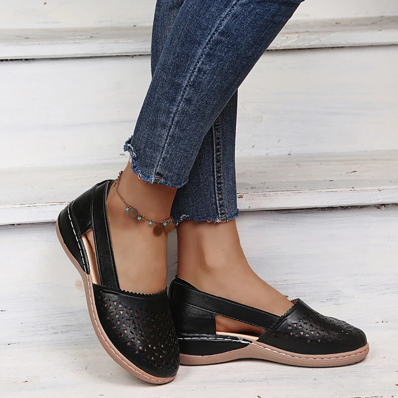 Women's Summer Flat Round Toe Sandals 2023 New Retro Button Sandals Comfy Mary Jane Comfortable Shoes for Women Plus Size 43