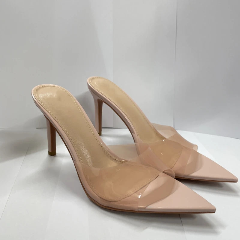 New Summer Women's High-heeled Sandals Transparent High-heeled Slippers Stiletto Pointed Toe Slip-on High-heeled Sandals
