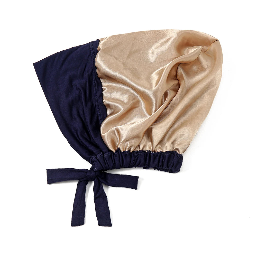 Double Layer Modal Satin Hijab Cap Islam Undercap with Tie Bonnet Instant Hijabs for Women Turkish Scarves Muslim Turban Bandana
