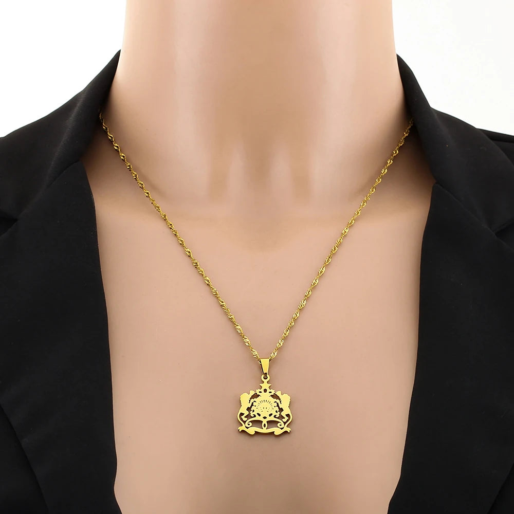 2025 Trendy US EU Hot Sale Stainless Steel Morocco Pendant Necklace Unisex Couple Ethnic Style Patriotic Jewelry Gift