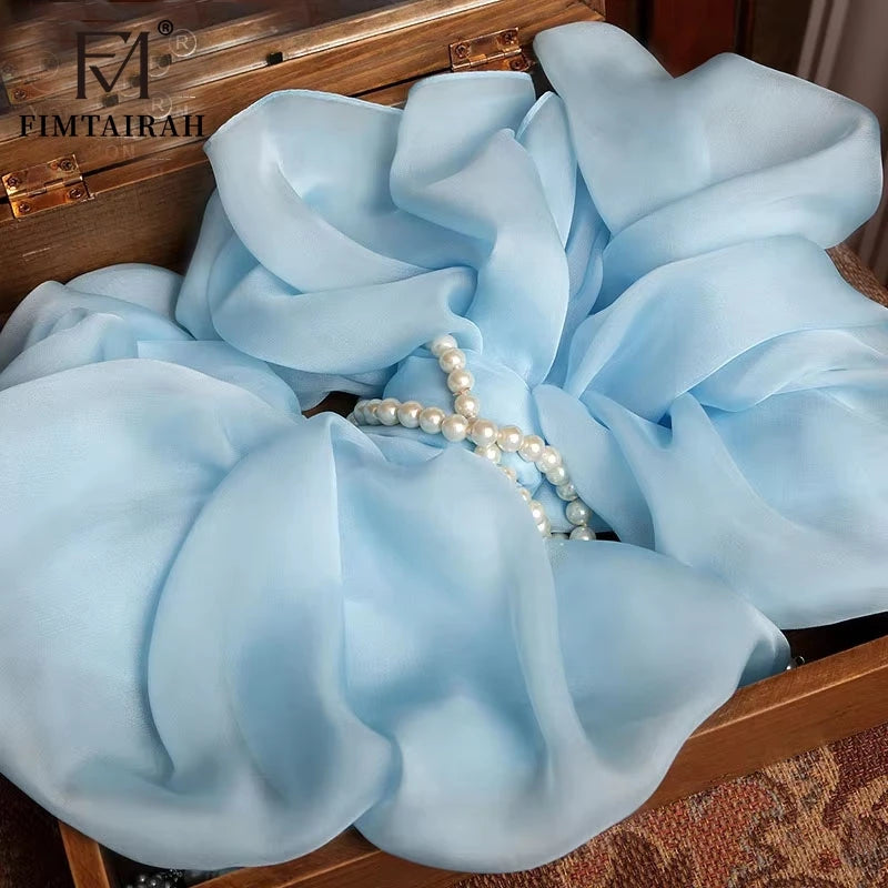 Fimtariah  Sky blue 100% Real Silk Scarf Women   Silk chiffon Scarf   Hangzhou long silk scarf solid color silk scarf