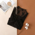 Sexy Floral Lace and Mesh Ruffle Nightgown Woman Sleep Tops Nightie Turtleneck Mesh Layering Top Y2k Floral Tee Shirts Blouse