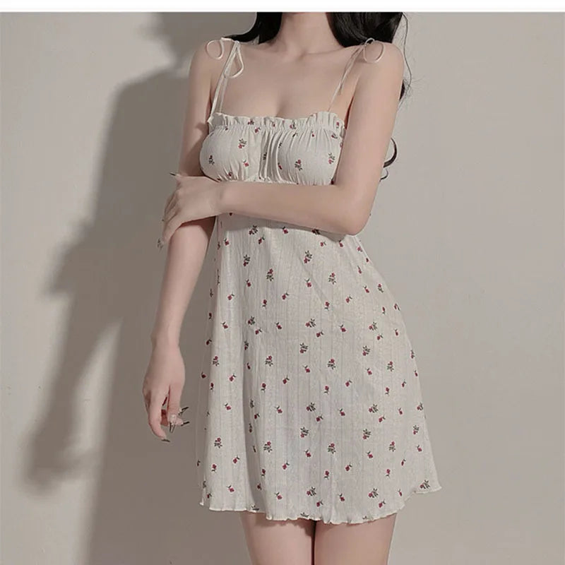 Loose Nightgown Summer Small Floral Suspender Pajamas