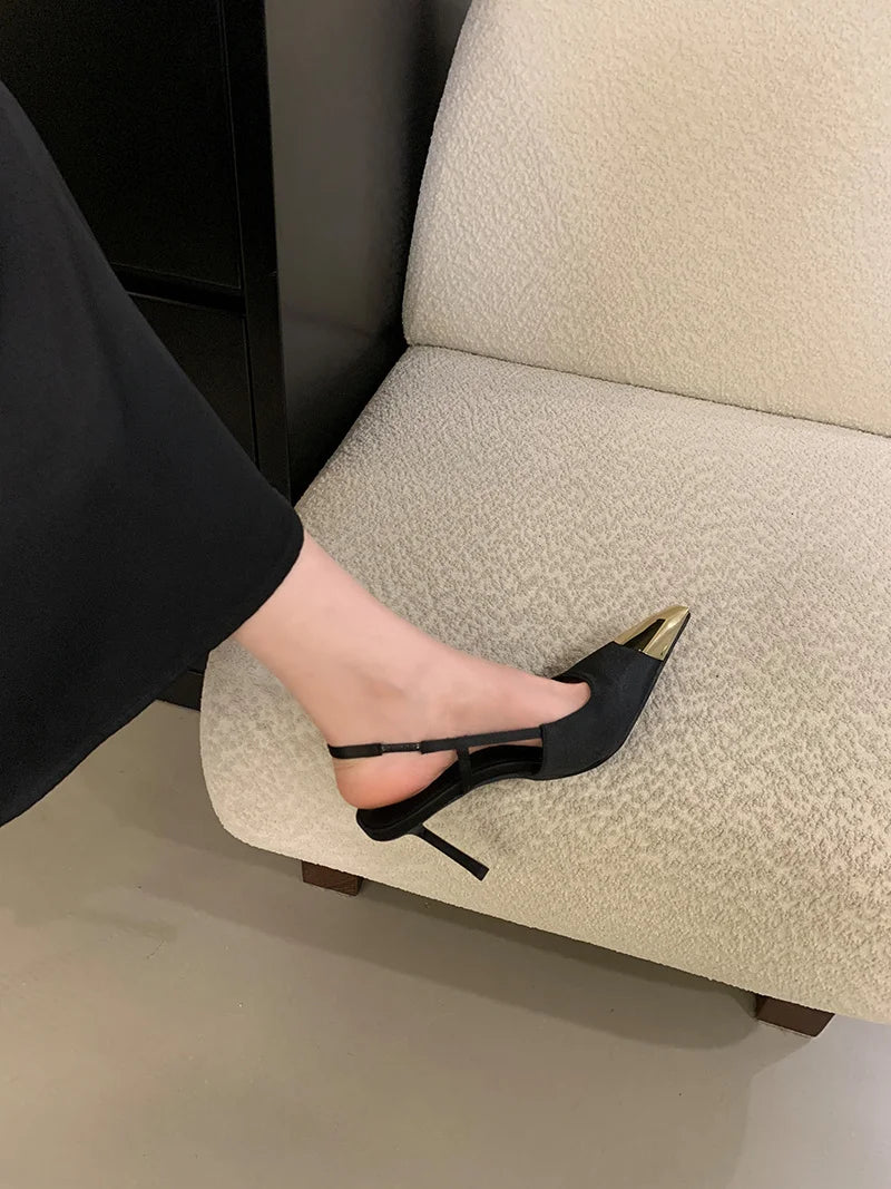 Liyke Sexy Slingback Sandal Female Design Metal Pointed Toe Stiletto High Heels Party Prom Shoes Women Pumps Zapatos Mujer