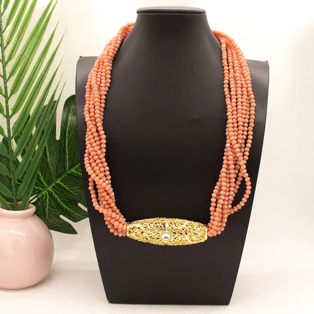 Sunspicems Chic Crystal Women Choker Necklace Arabic Style Morocco Bridal Wedding Jewelry Beads Chain Gold Color Pendant