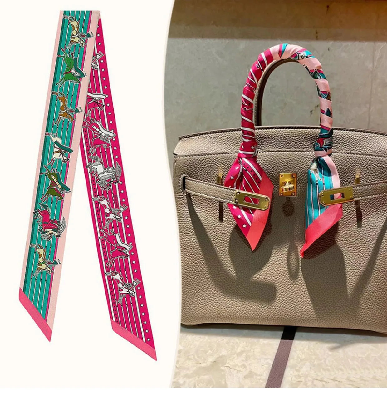 New 2025 simulated silk wrapped bag strap bag handle silk scarf tied bag ribbon decorative small streamer