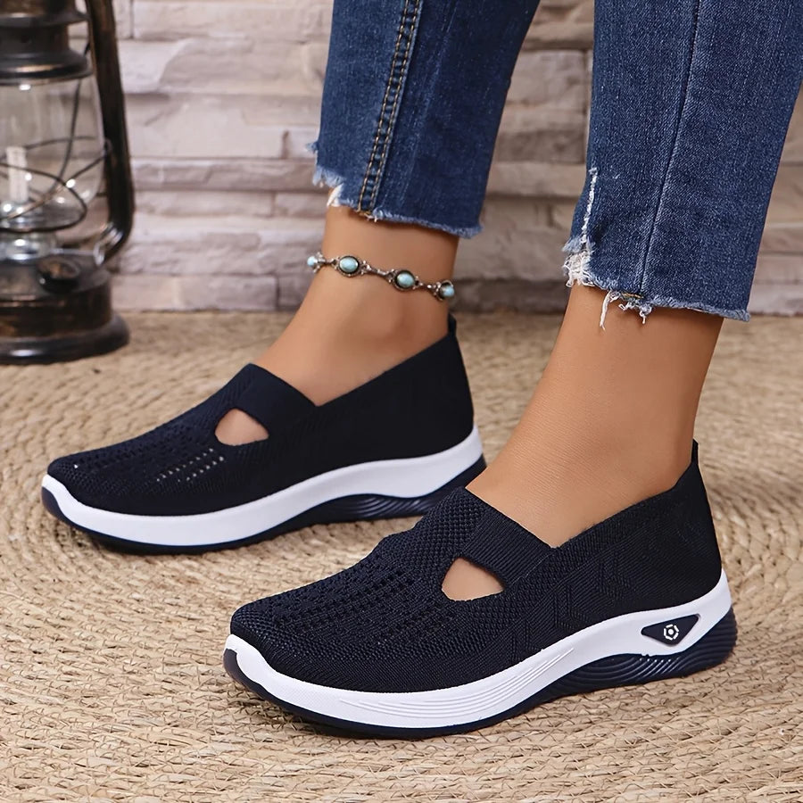Womens Spring Summer Knit Slip On Sneakers Breathable Mesh Casual Shoes with Arch Support Machine Washable Multi Colors
