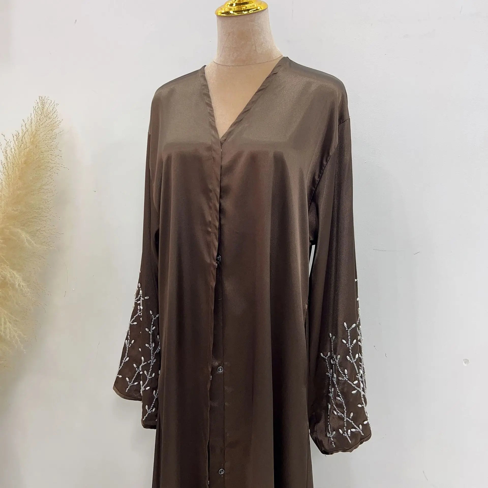 Kimono Abaya Dubai Party Kaftan Solid Beaded Muslim Fashion Hijab Dress Summer Open Abayas for Women Turkey Islam Modest Outfit