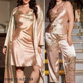 Large Size Female Long Robe Pajamas Four-Piece Set Sleepwear Sexy Lingerie Print Floral Bathrobe Pijamas Suit Loose Homewear 5XL