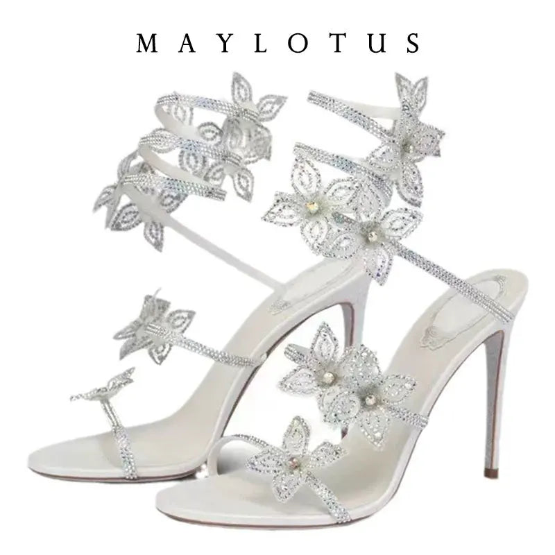 Spring/Summer New Water Diamond Jewel Wrist Wrapped Snake-shaped High Heel Sandals Sexy Large Size Shoe Girl Women Sandals