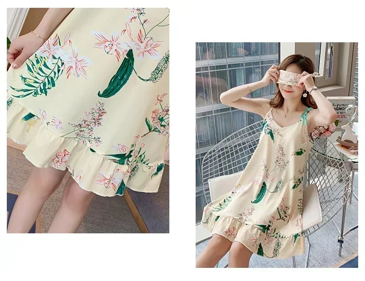 New with Bra Pad, Free Eye Mask, Sling, Loose and Cute Cartoon Animal Pajamas, Nightgown Role-playing Sleepwear Women