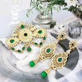 Elegent Arabic Morocco Women Hollow Filigree Brooch Drop Earring Sets Gold Color Bridal Wedding Jewelry Crystal Bijoux