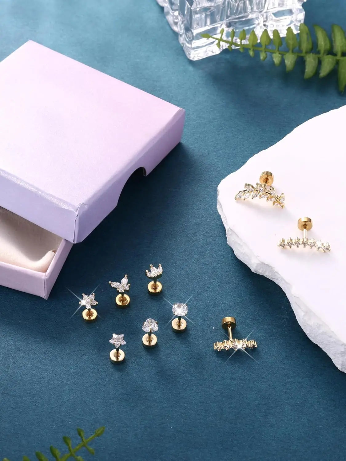 Bobisty Surgical Steel Cartilage Studs Earrings Hypoallergenic Earring Set Flat Back Helix Tragus Piercing Jewellery for Women