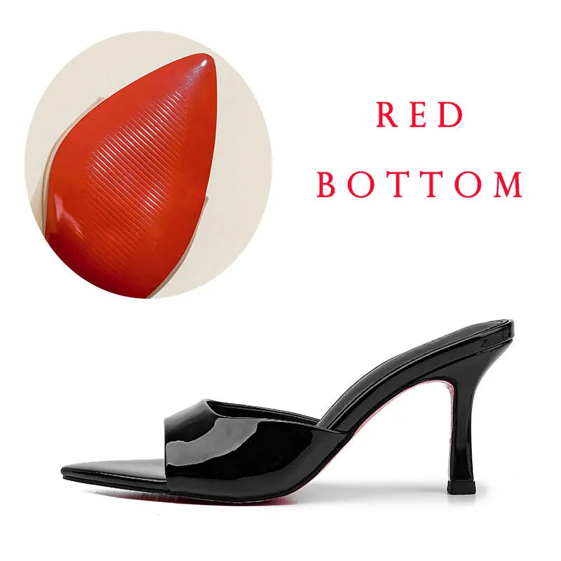 Size 34-42 Women Heeled Mules Sandals Soft Leather High Heels Summer Shoes For Women Slippers Vintage Open Toe Slides