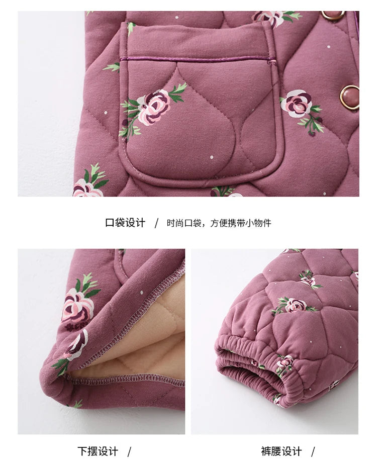 Winter three layer thick keep warm quilted jacket women's pajamas floral pijamas inverno M-XXXL sleepwear