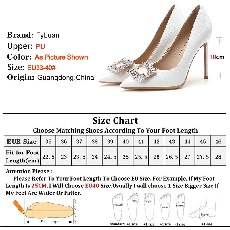 FyLuan New Fashion Women Pumps Rhinestone Square Ladies Shoes Pointed Beaded Female High Heels Sexy Comfortable Lady Stiletto