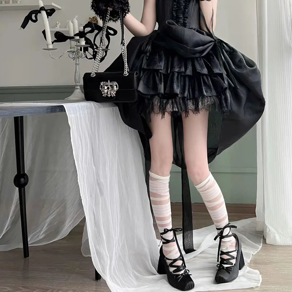 2026 Spring Satin Cute Lolita Women Mary Janes Shoes Chunky High Heels Ballet  Shoes Lace Bowknot Ladies Shoes For Woman Pumps