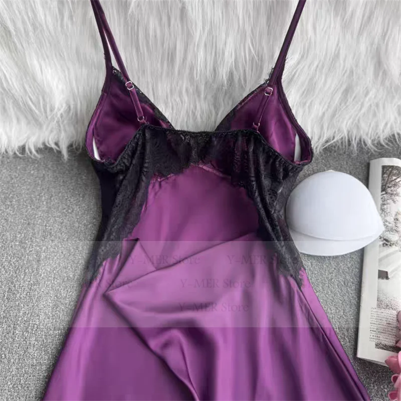Satin Suspender Skirt Sleepwear Women Nightdress Silky Lace Nightwear Intimate Lingerie Sexy Nightgown Casual Home Dressing Gown