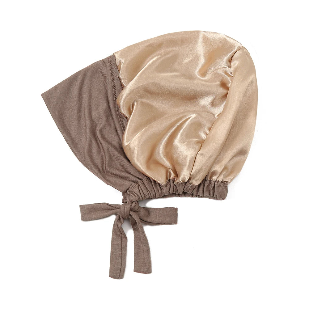 Double Layer Modal Satin Hijab Cap Islam Undercap with Tie Bonnet Instant Hijabs for Women Turkish Scarves Muslim Turban Bandana