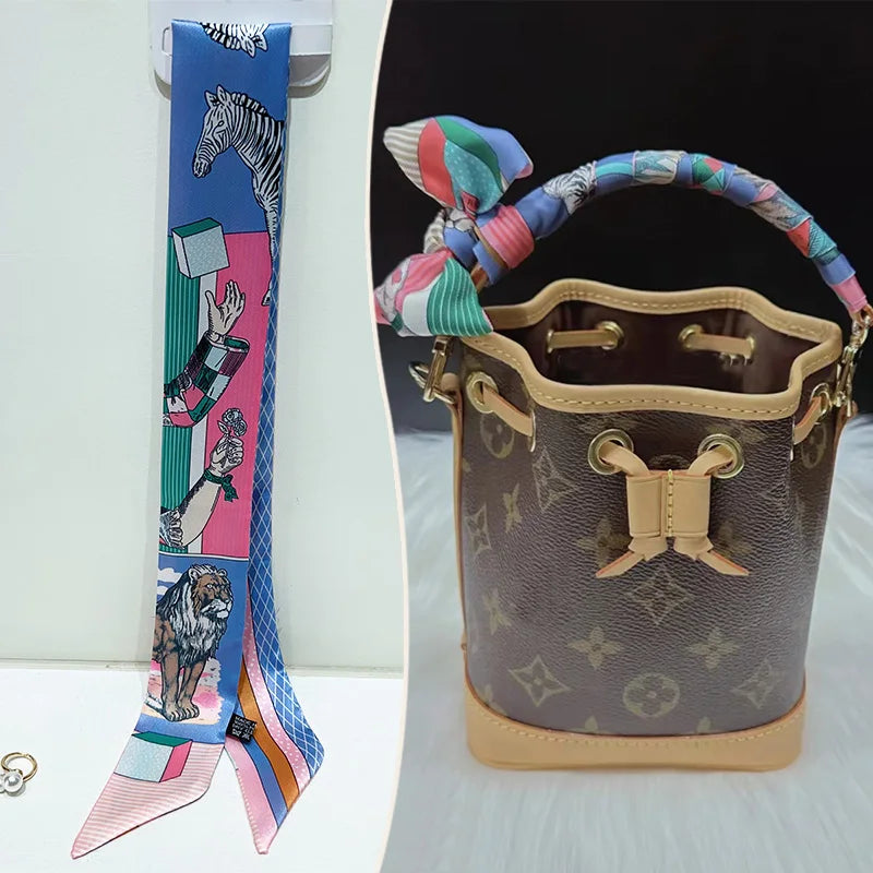 New 2025 simulated silk wrapped bag strap bag handle silk scarf tied bag ribbon decorative small streamer