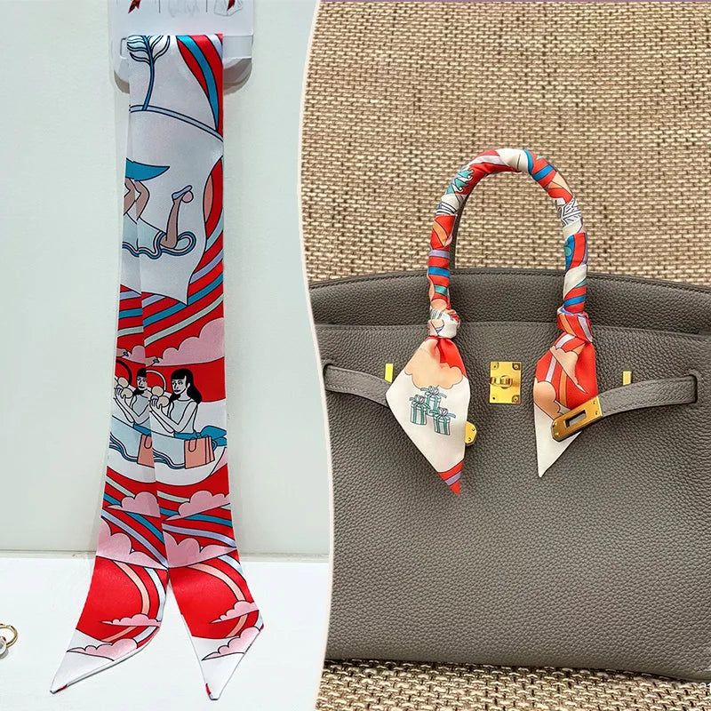 New 2025 simulated silk wrapped bag strap bag handle silk scarf tied bag ribbon decorative small streamer