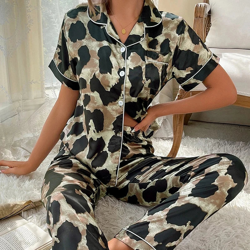 Spring Autumn pajama women Silk Satin pajamas set Long sleeve Shirt with Trouser Sleepwear Loungewear Female Pyjamas Suits Mujer