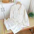 2026 New Spring/Summer Women's Pajama Set 100%Cotton Gauze Fresh Flower Collar Long Sleeve Two Piece Set Thin Loose Home Clothes