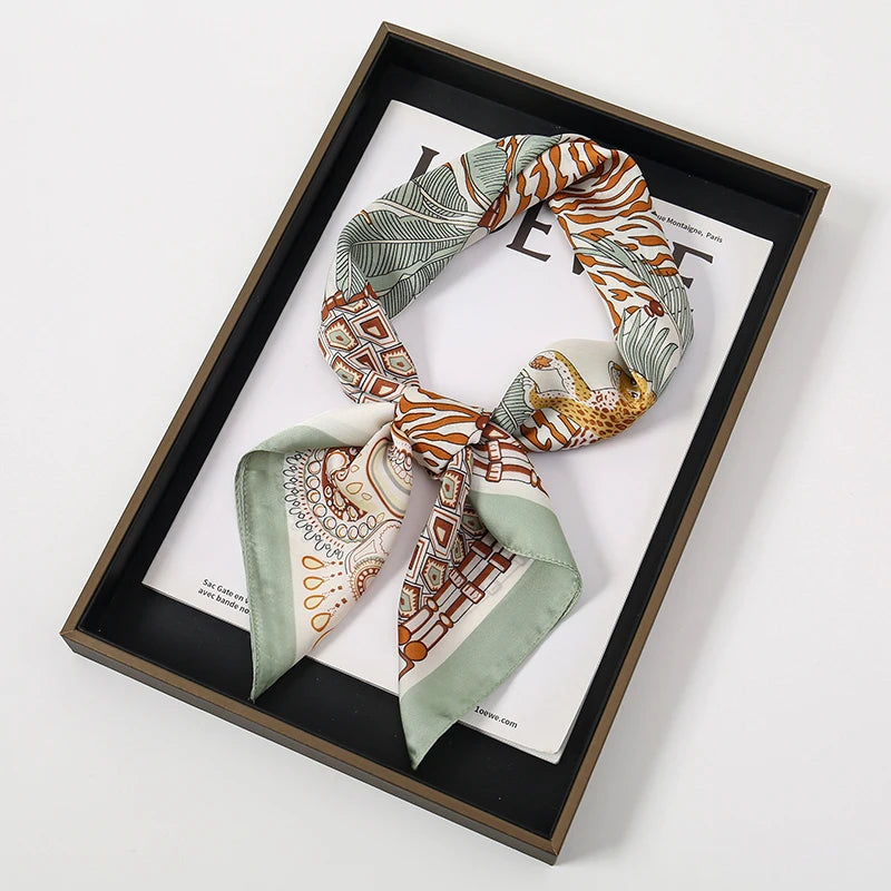 Luxury Women Silk Square Scarf Shawl Fashion Xiaoxiangfeng Print Design Satin Hijab Wraps Neckerchief Female Hair Bands 70*70CM