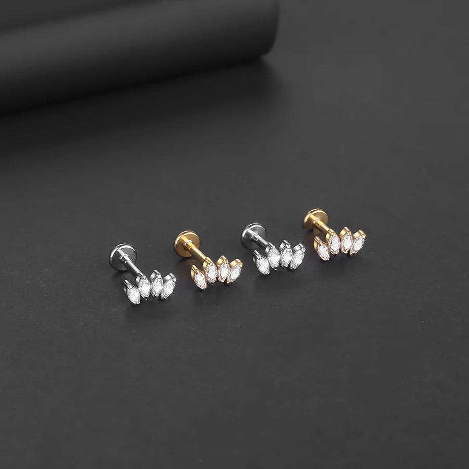 1Pc Titanium Ear Cartilage Stud Earrings for Women Internal Thread Zircon Flower Ear Lobe Tragus Helix Lip Rings Jewelry 16G