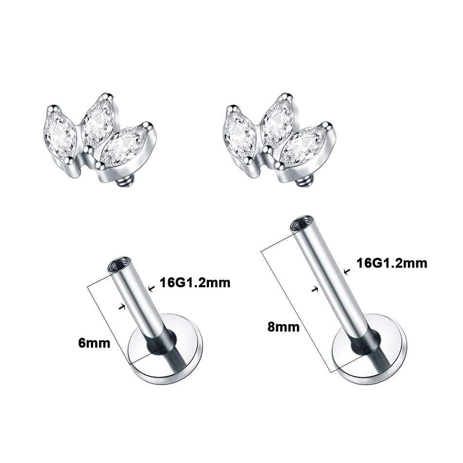 1Pc Titanium Ear Cartilage Stud Earrings for Women Internal Thread Zircon Flower Ear Lobe Tragus Helix Lip Rings Jewelry 16G