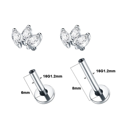 1Pc Titanium Ear Cartilage Stud Earrings for Women Internal Thread Zircon Flower Ear Lobe Tragus Helix Lip Rings Jewelry 16G