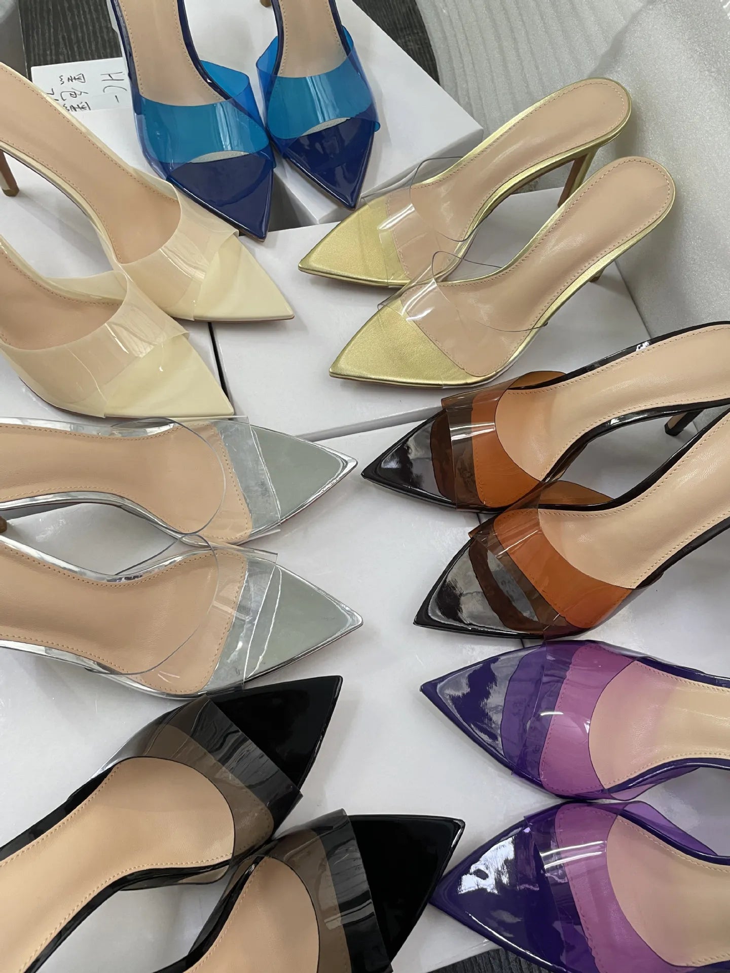 New Summer Women's High-heeled Sandals Transparent High-heeled Slippers Stiletto Pointed Toe Slip-on High-heeled Sandals