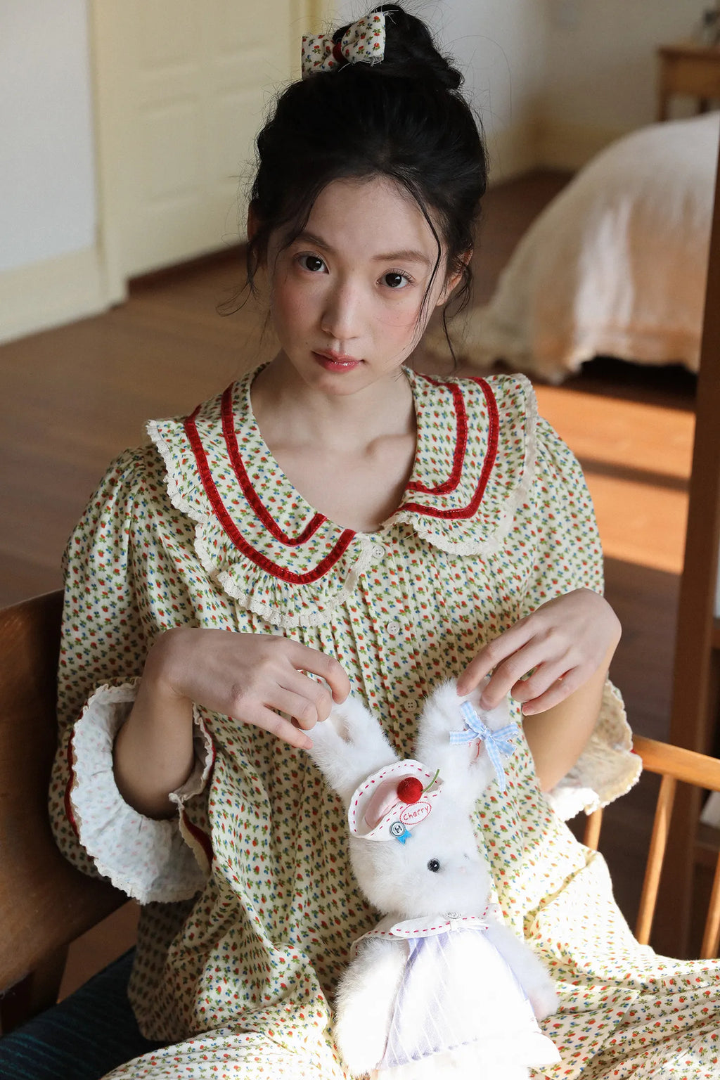 2026 new 100% cotton sweet rose floral printing home wear set princess women loose 2 pieces pajamas sets for spring summer