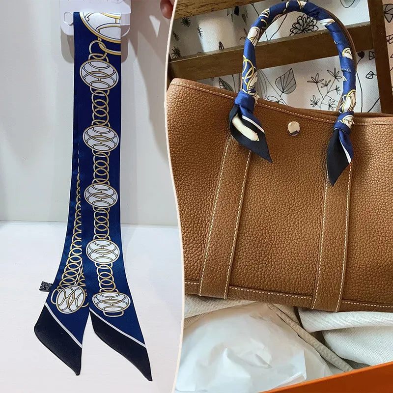 New 2025 simulated silk wrapped bag strap bag handle silk scarf tied bag ribbon decorative small streamer