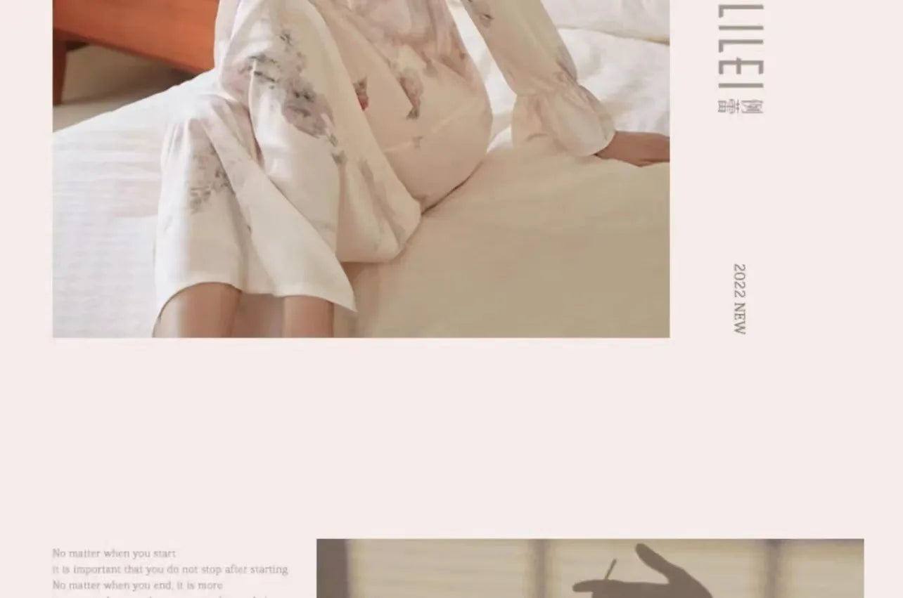 Floral Print Women Nightgown Summer Lace Patchwork Ice Silk Ladies Night Dress Long Sleeve Sexy Lace Up Nightdress for Female