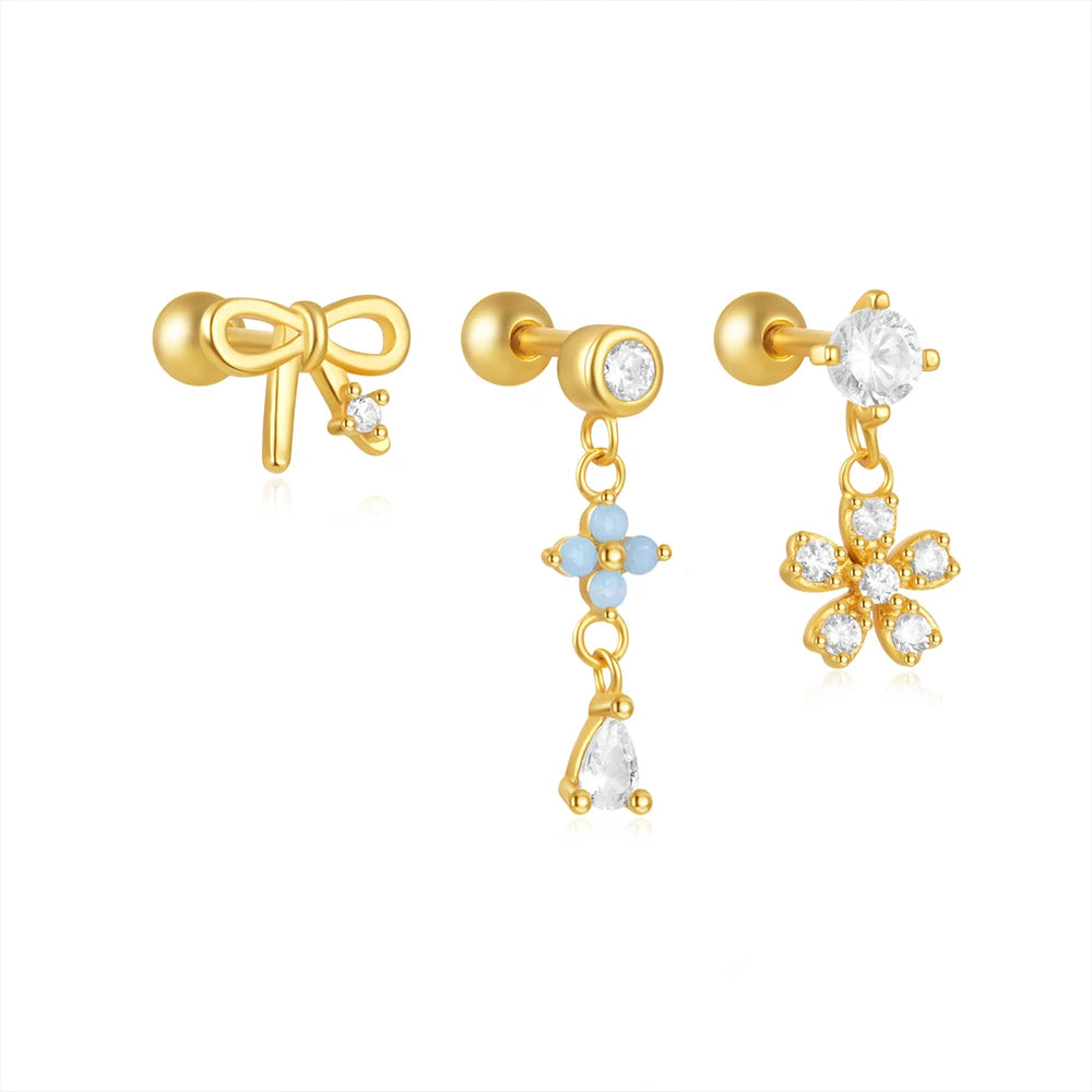 AIDE Heart Round Ball Flat Helix Piercing Earring 925 Sterling Silver Ear Studs Geometric Zircon Exquisite Trinket Studs Aretes