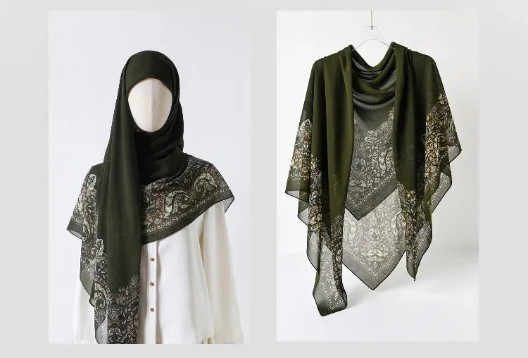 Fashion Muslim Chiffon Hijabs for Women Quadrate Shawl Long Wrap Handscarf Versatile Sunscreen Scarf