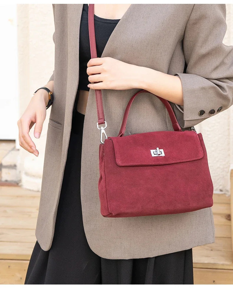 2026 NEW Autumn winter women's Natural Suede leather Crossbody Bag luxury designer Genuine Leather commuting messenger bag