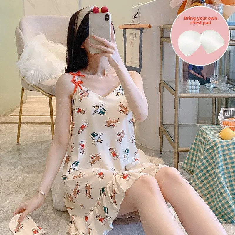 New with Bra Pad, Free Eye Mask, Sling, Loose and Cute Cartoon Animal Pajamas, Nightgown Role-playing Sleepwear Women