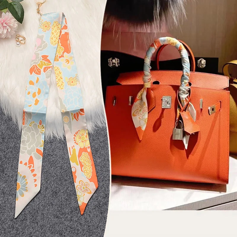 New 2025 simulated silk wrapped bag strap bag handle silk scarf tied bag ribbon decorative small streamer
