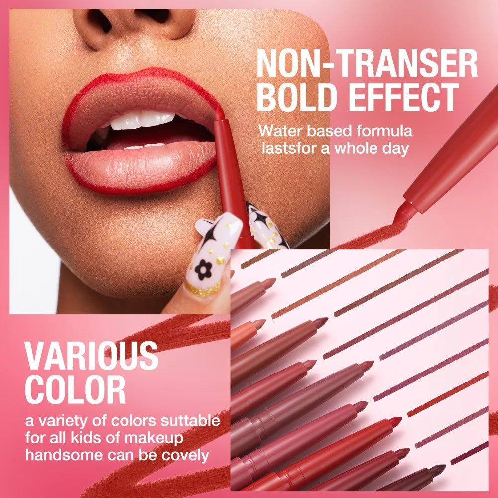 New Rotary Lip Liner 12 Colors Lipstick Pencil Waterproof Long-lasting Matte Lipsticks Non-stick Cup Nude Lips Contour Makeup