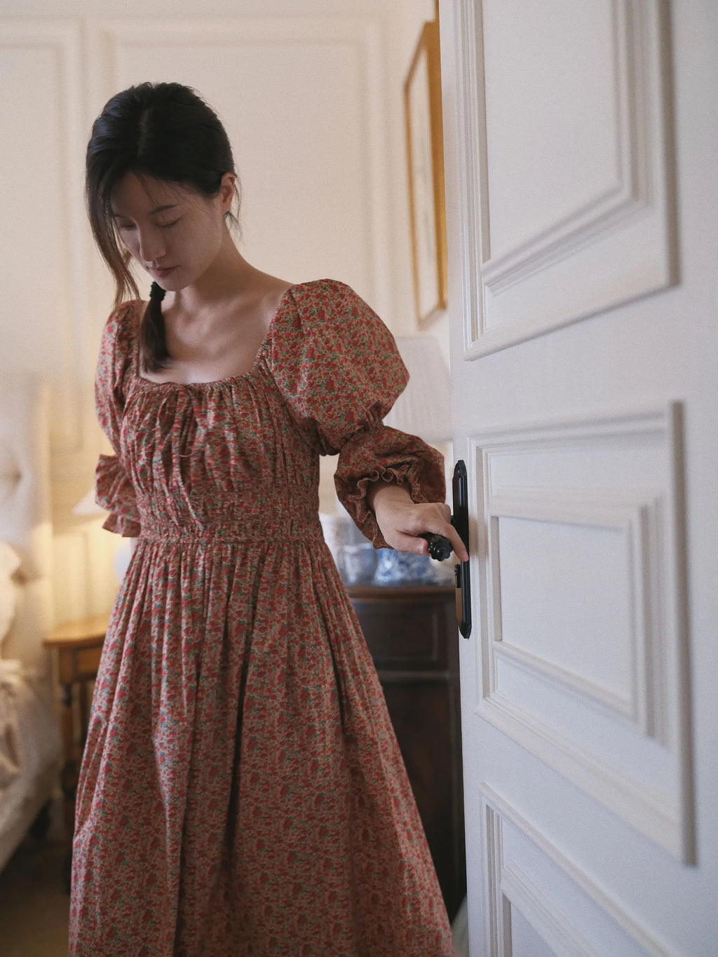 100% Pure Cotton Nightgown Women 2026 New Arrival Spring Summer Vintage Retro Floral Printing Lengthened Nightdress Loungewear