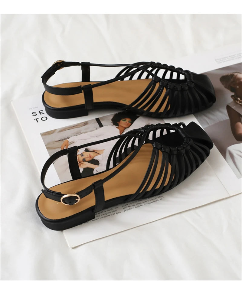 ZAROY Women Flat Sandals Summer Narrow Band Roman Shoes Casual Plus Size Brand Designer Banquet Beach Gladiator Sandalias Zapato