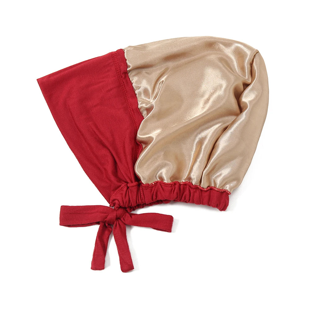 Double Layer Modal Satin Hijab Cap Islam Undercap with Tie Bonnet Instant Hijabs for Women Turkish Scarves Muslim Turban Bandana